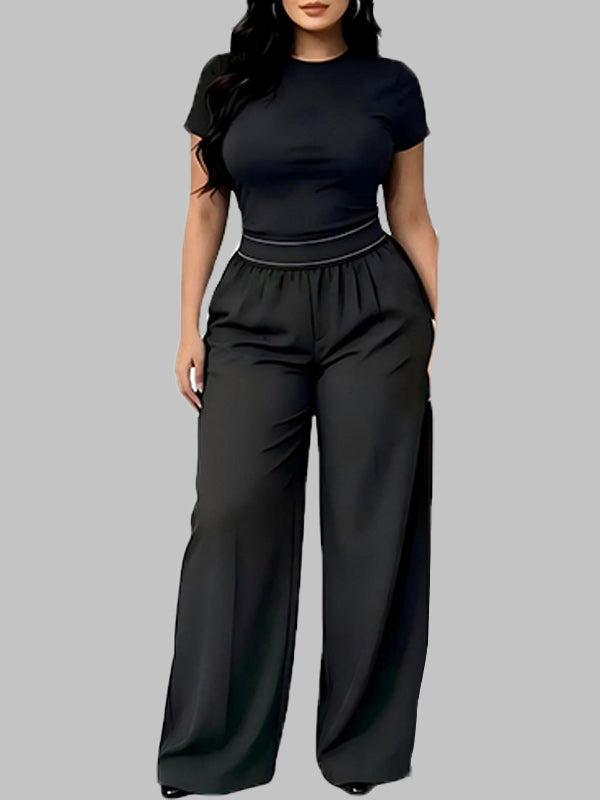Solid Tee & Wide-Leg Pants Set