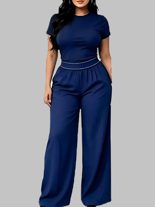 Solid Tee & Wide-Leg Pants Set
