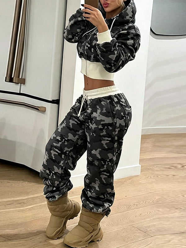 Camo Zip-Front Hoodie & Pants Set