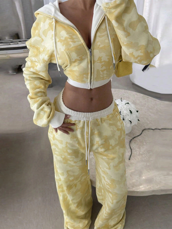 Camo Zip-Front Hoodie & Pants Set