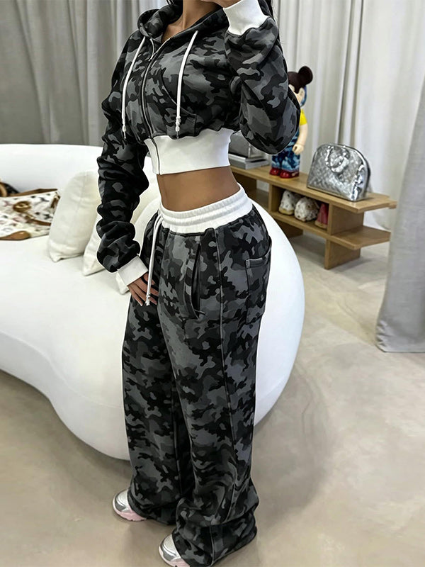 Camo Zip-Front Hoodie & Pants Set