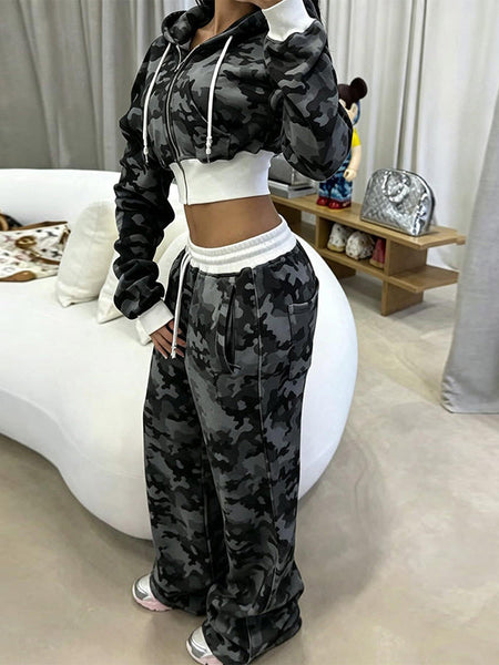 Camo Zip-Front Hoodie & Pants Set