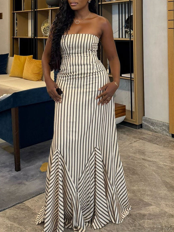 Stripe Strapless Maxi Dress