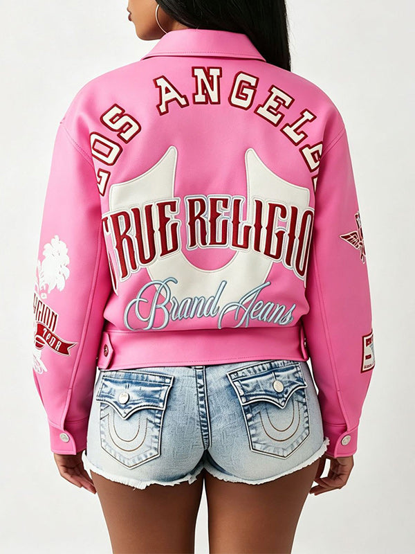 Printed Faux-Leather Zip-Front Jacket