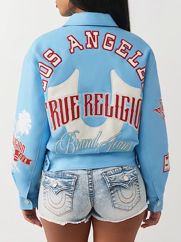 Printed Faux-Leather Zip-Front Jacket
