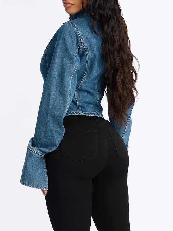 Double-Breasted Zip-Front Denim Jacket