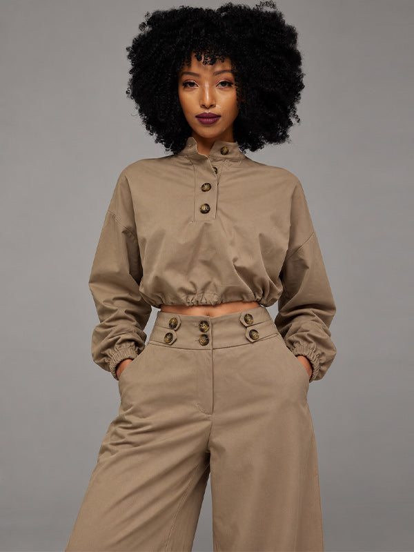 Button-Front Crop Top