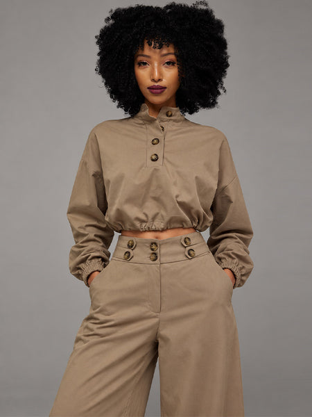 Button-Front Crop Top