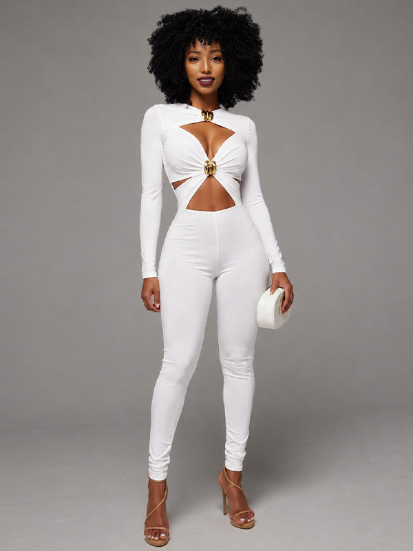 Solid Cross Cutout Jumpsuit