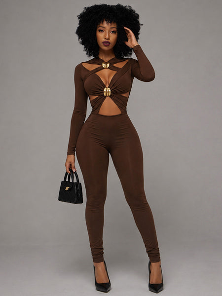 Solid Cross Cutout Jumpsuit