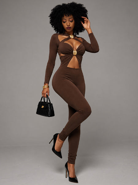 Solid Cross Cutout Jumpsuit