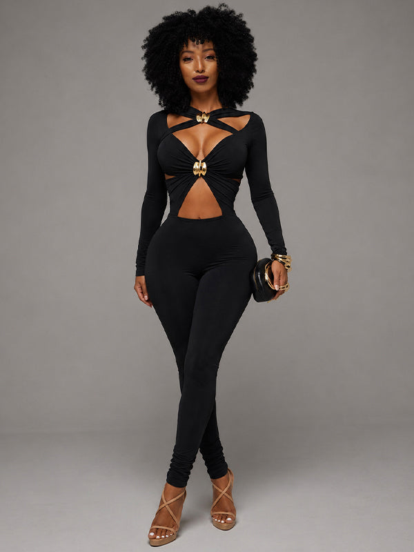 Solid Cross Cutout Jumpsuit