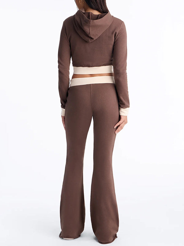 Contrast Zip-Front Hoodie & Pants Set