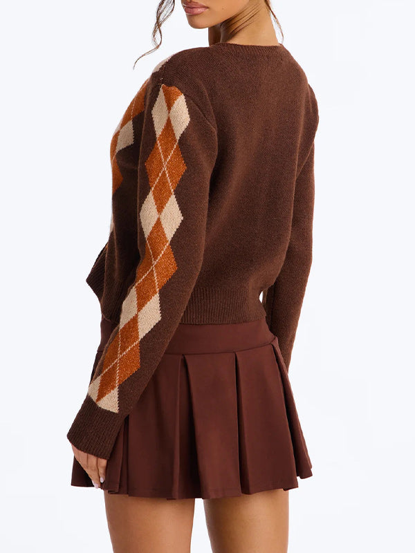 Argyle Button-Up Knit Cardigan
