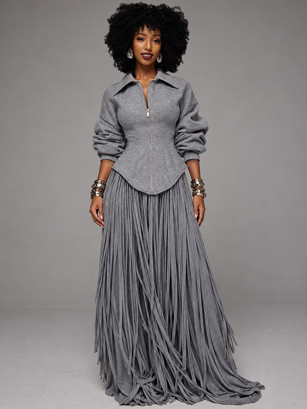 Solid Zip-Up Lapel Corset Sweatshirt