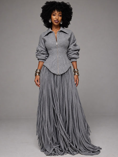 Solid Zip-Up Lapel Corset Sweatshirt