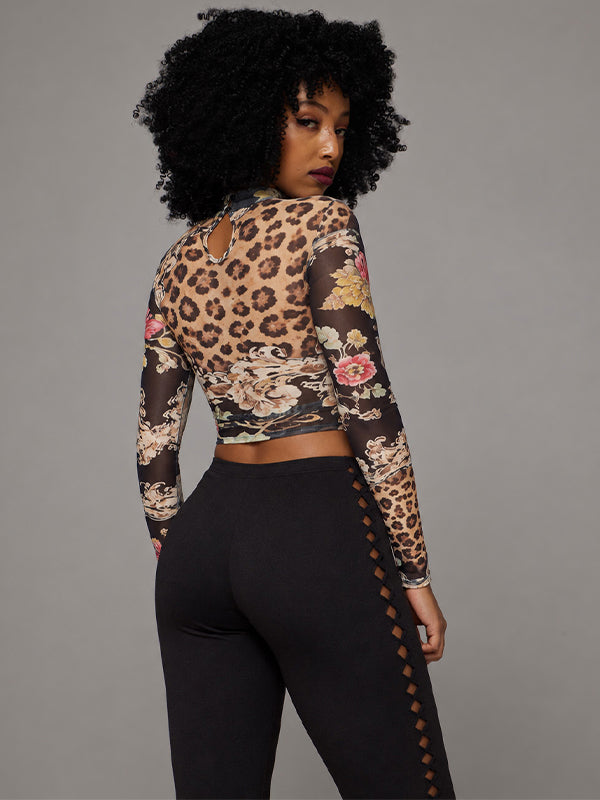 Printed Cutout Sheer Top