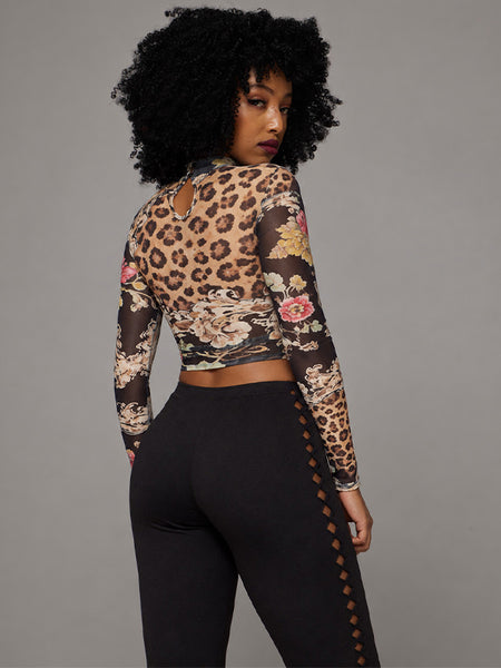 Printed Cutout Sheer Top