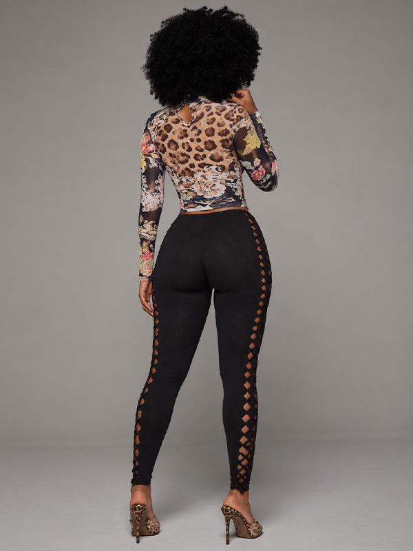 Printed Cutout Sheer Top