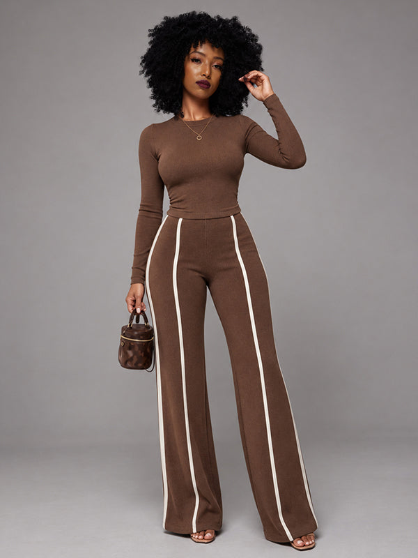 Solid Top & Striped Pants Set