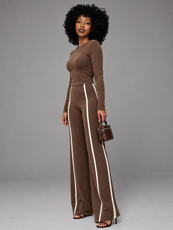 Solid Top & Striped Pants Set