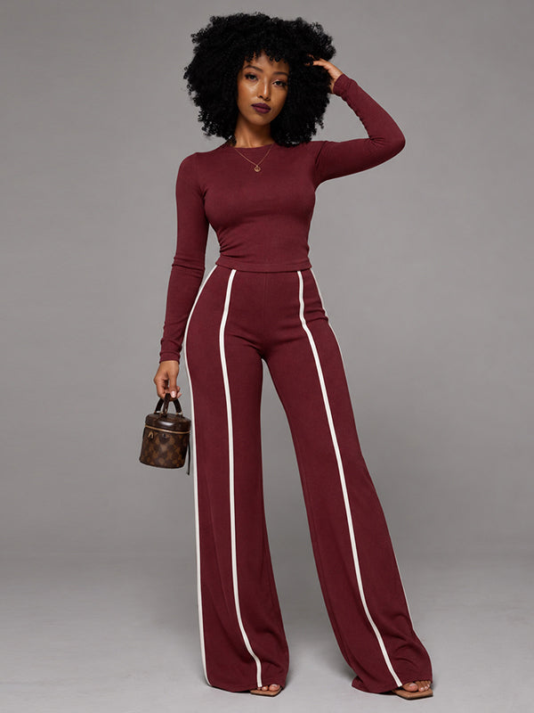Solid Top & Striped Pants Set