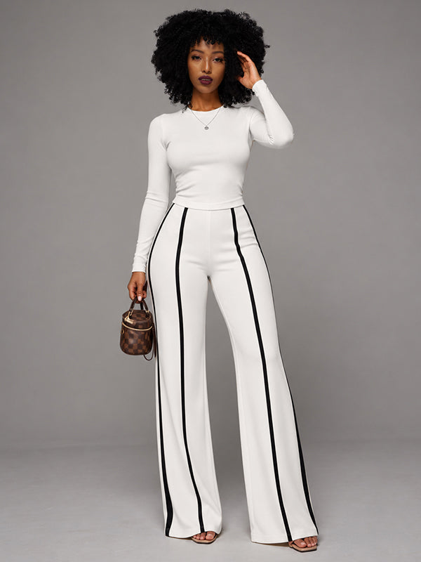 Solid Top & Striped Pants Set