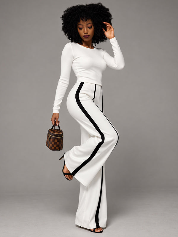 Solid Top & Striped Pants Set