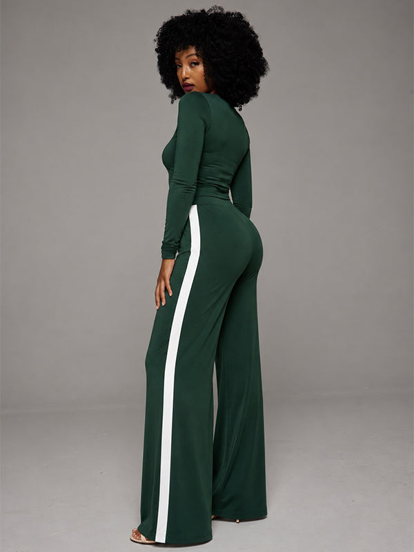 Solid Top & Striped Pants Set