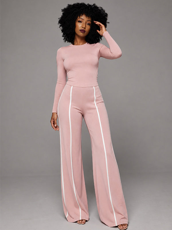 Solid Top & Striped Pants Set