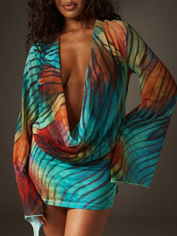 Printed Cowl-Neck Bodycon Dress