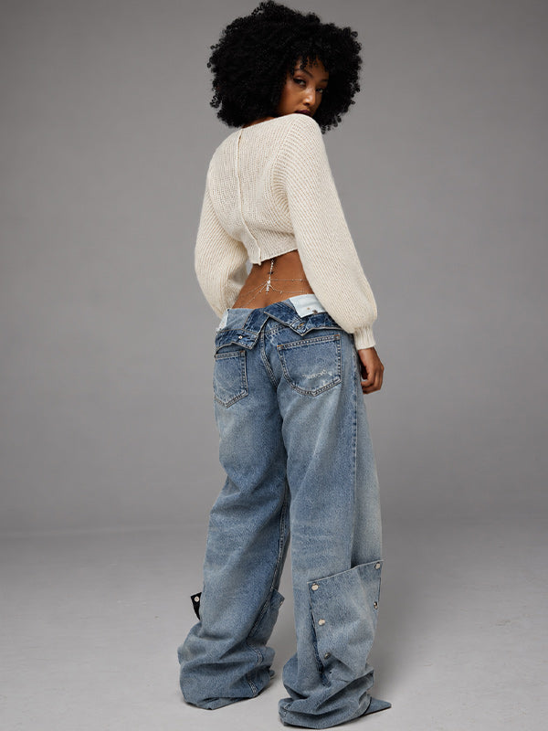 V-Neck Cropped Sweater