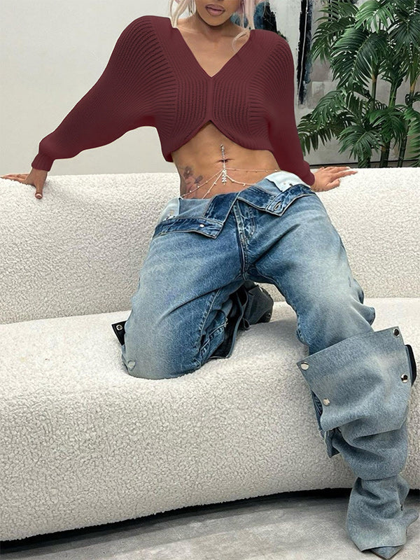 V-Neck Cropped Sweater