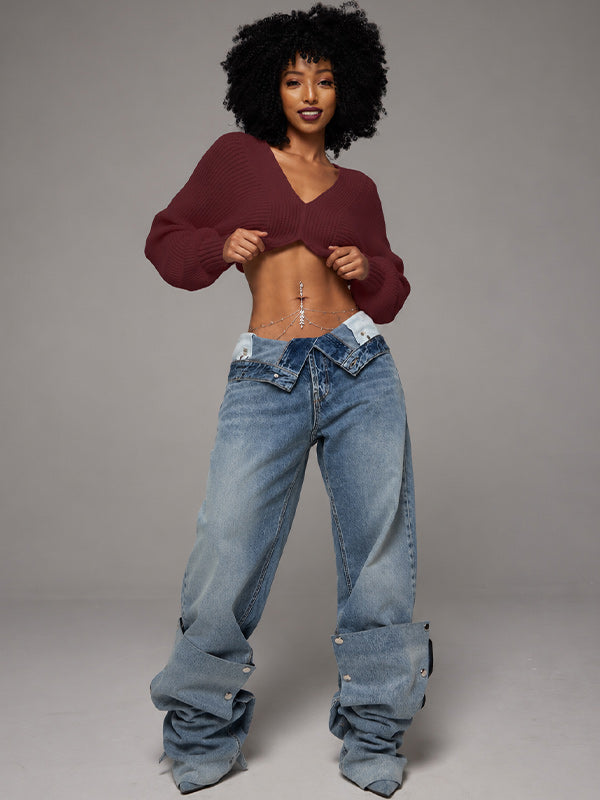 V-Neck Cropped Sweater
