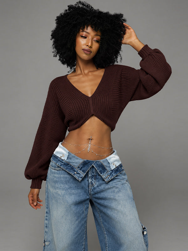 V-Neck Cropped Sweater