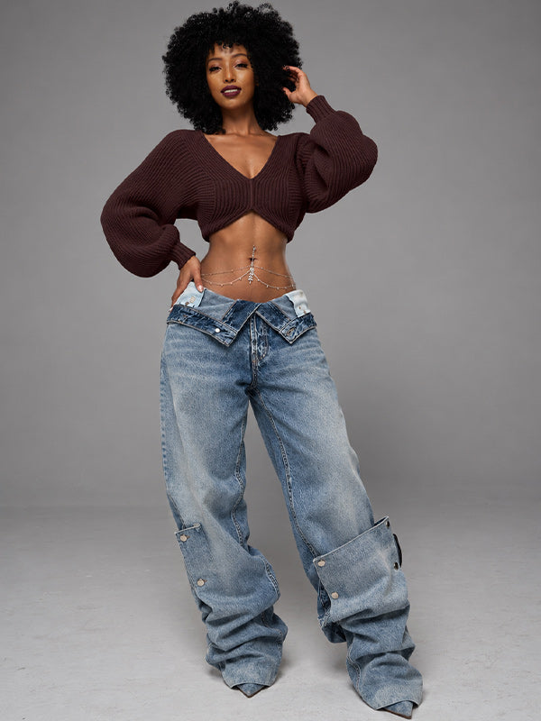 V-Neck Cropped Sweater
