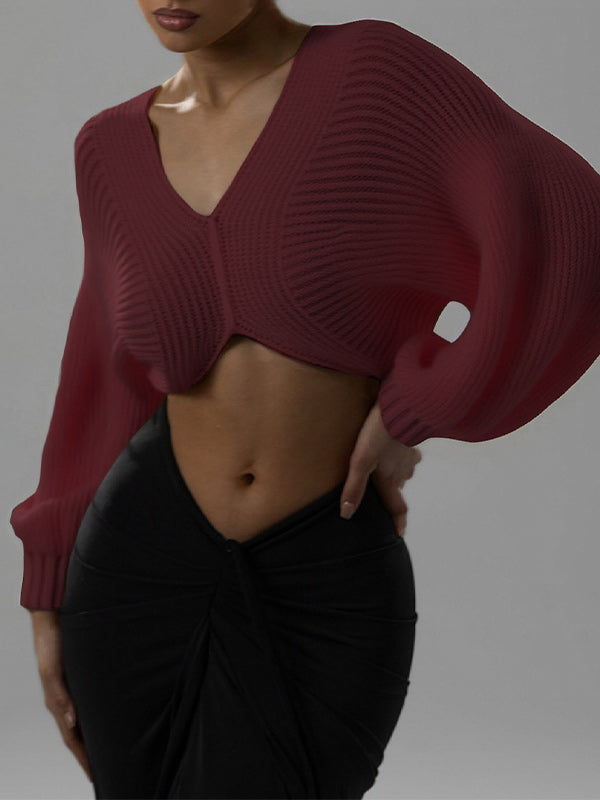 V-Neck Cropped Sweater