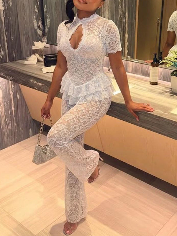 Lace Cutout Ruffle Jumpsuit