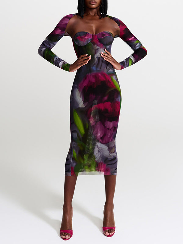 Printed Tube Dress with Cardigan