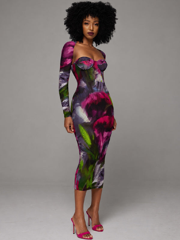 Printed Tube Dress with Cardigan