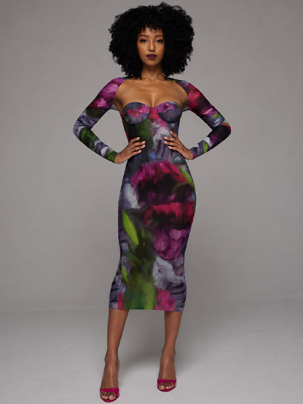 Printed Tube Dress with Cardigan