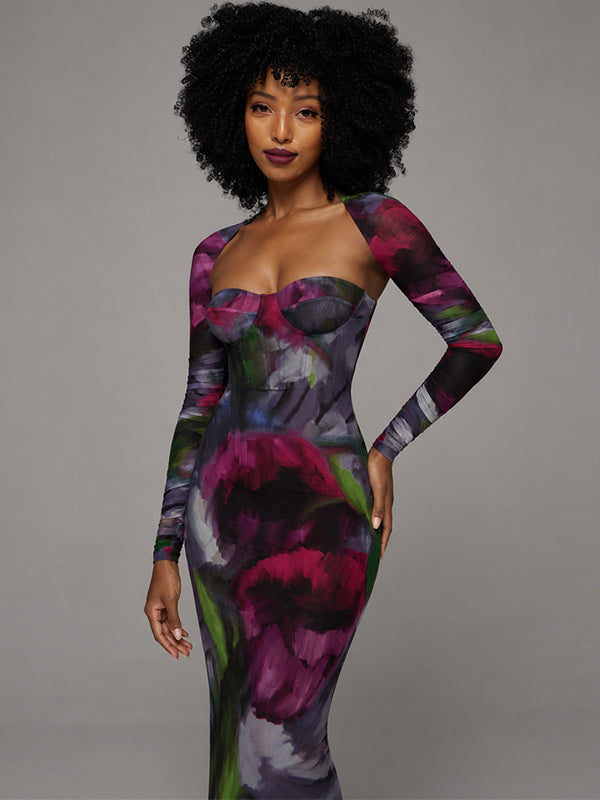 Printed Tube Dress with Cardigan