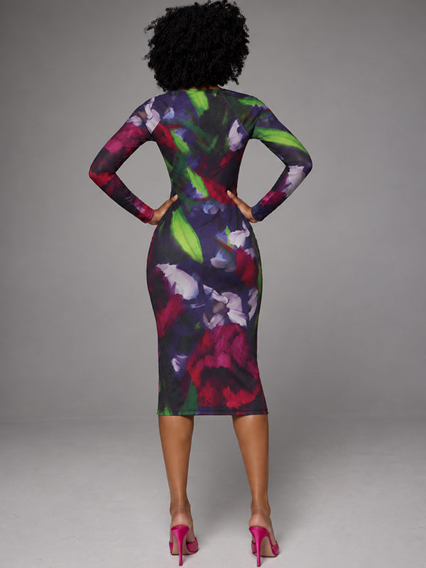 Printed Tube Dress with Cardigan