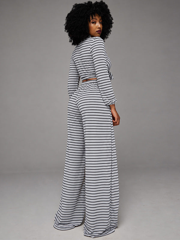 Stripe V-Neck Tied Top & Pants Set