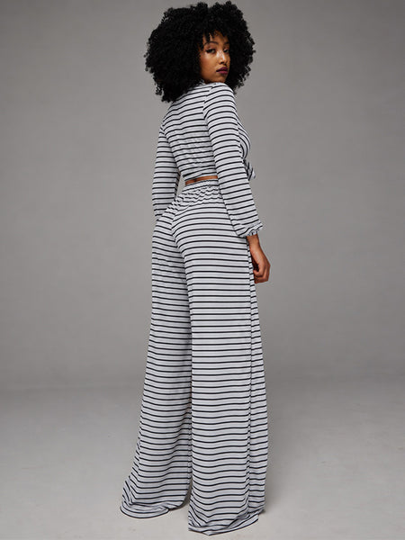 Stripe V-Neck Tied Top & Pants Set