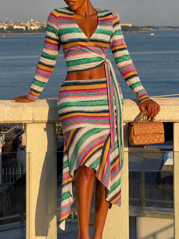 Stripe Tied Top & Skirt Set