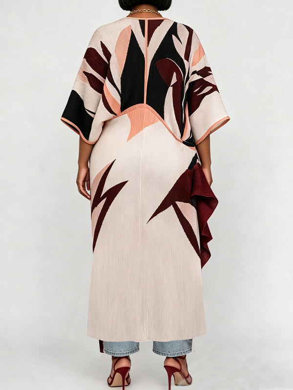 Printed V-Neck Ruffle Dress