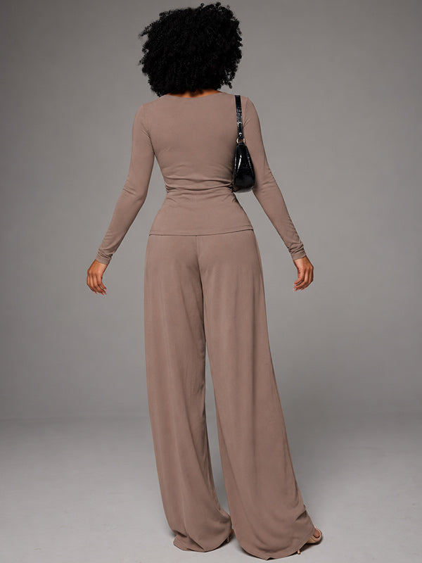 Asymmetric-Neck Top & Pants Set