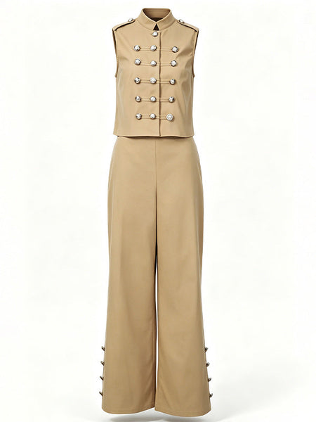 Button Vest & Wide-Leg Pants Set