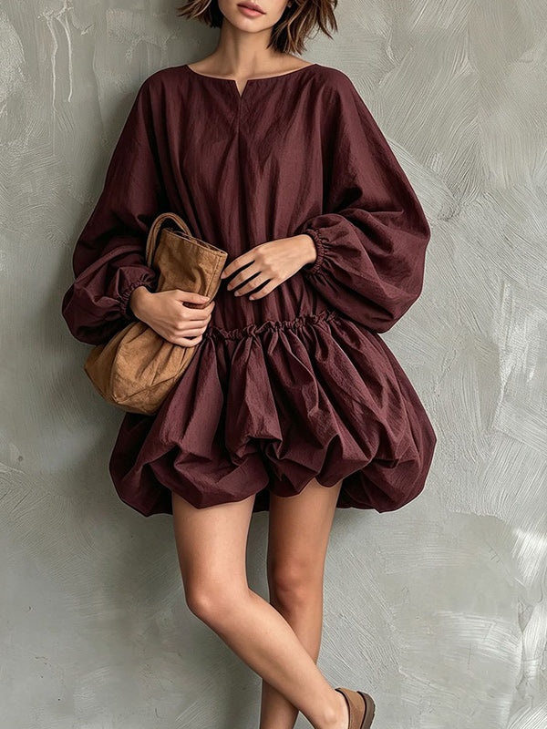 Puff-Sleeve Bubble-Hem Dress